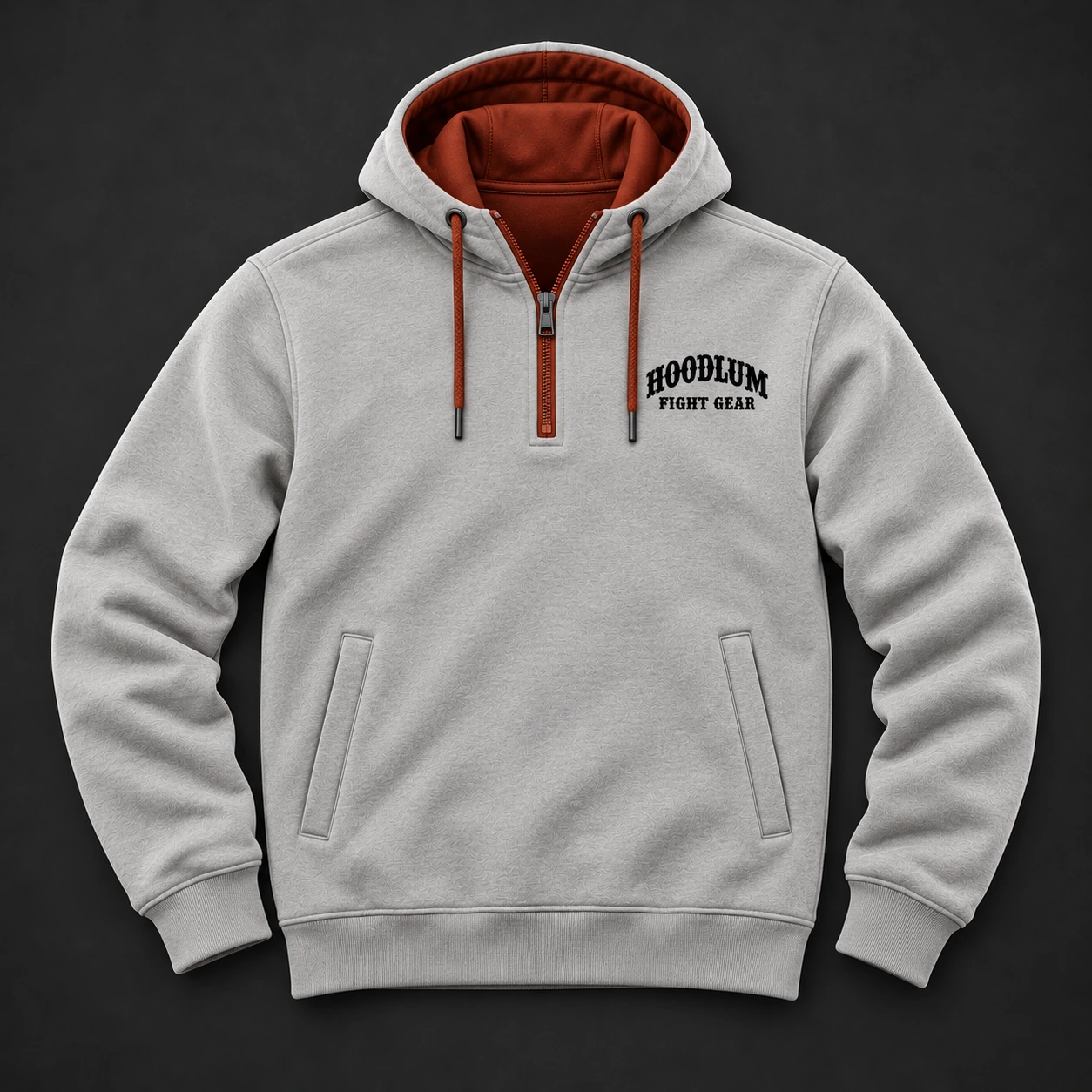 Movement Quarter-Zip Hoodie — Stone / Rust — Flat-lay view (AI demo concept)
