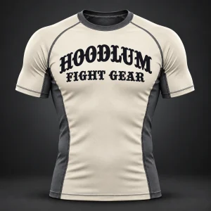 Onyx Fight Rash Guard — Bone / Graphite — Front view (AI demo concept)