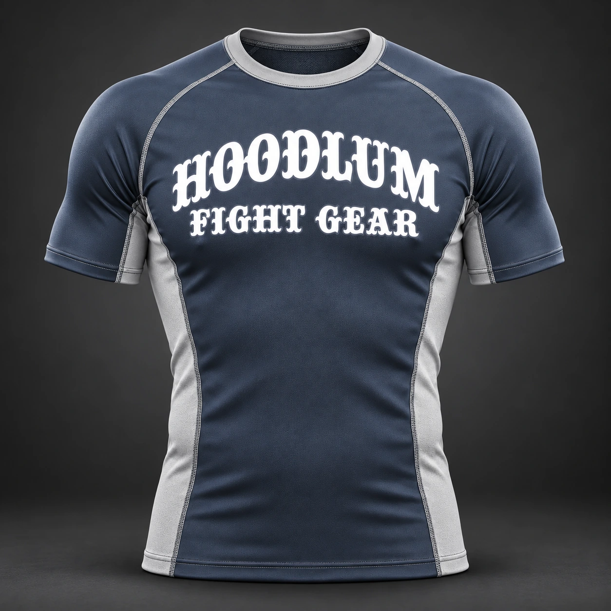 Onyx Fight Rash Guard — Slate / Glacier — Front view (AI demo concept)