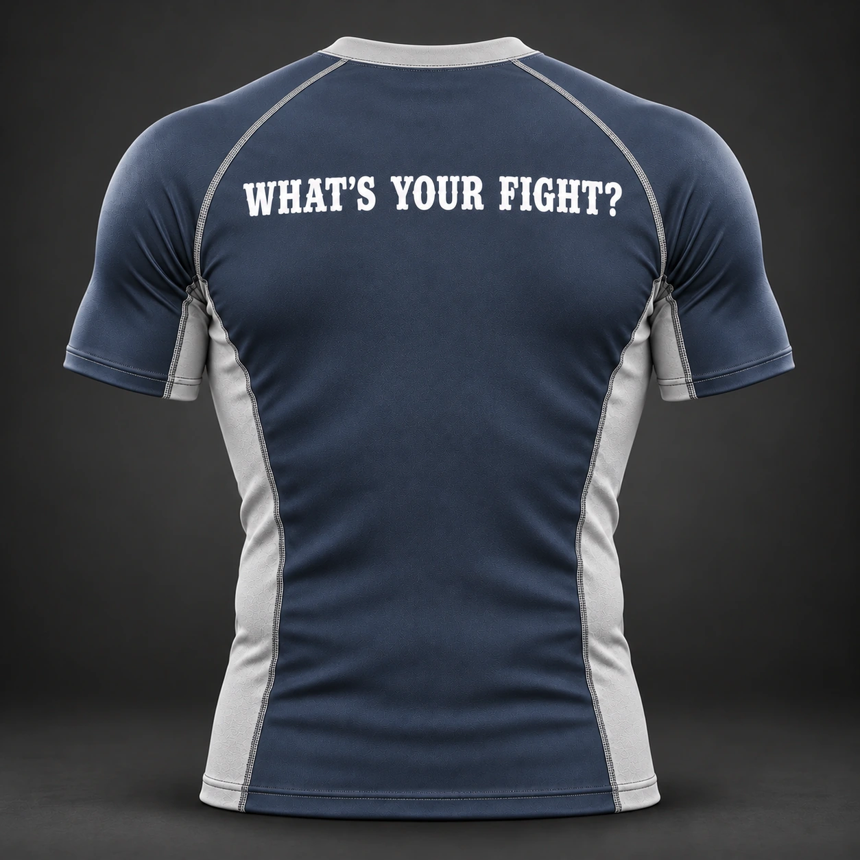 Onyx Fight Rash Guard — Slate / Glacier — Back view (AI demo concept)