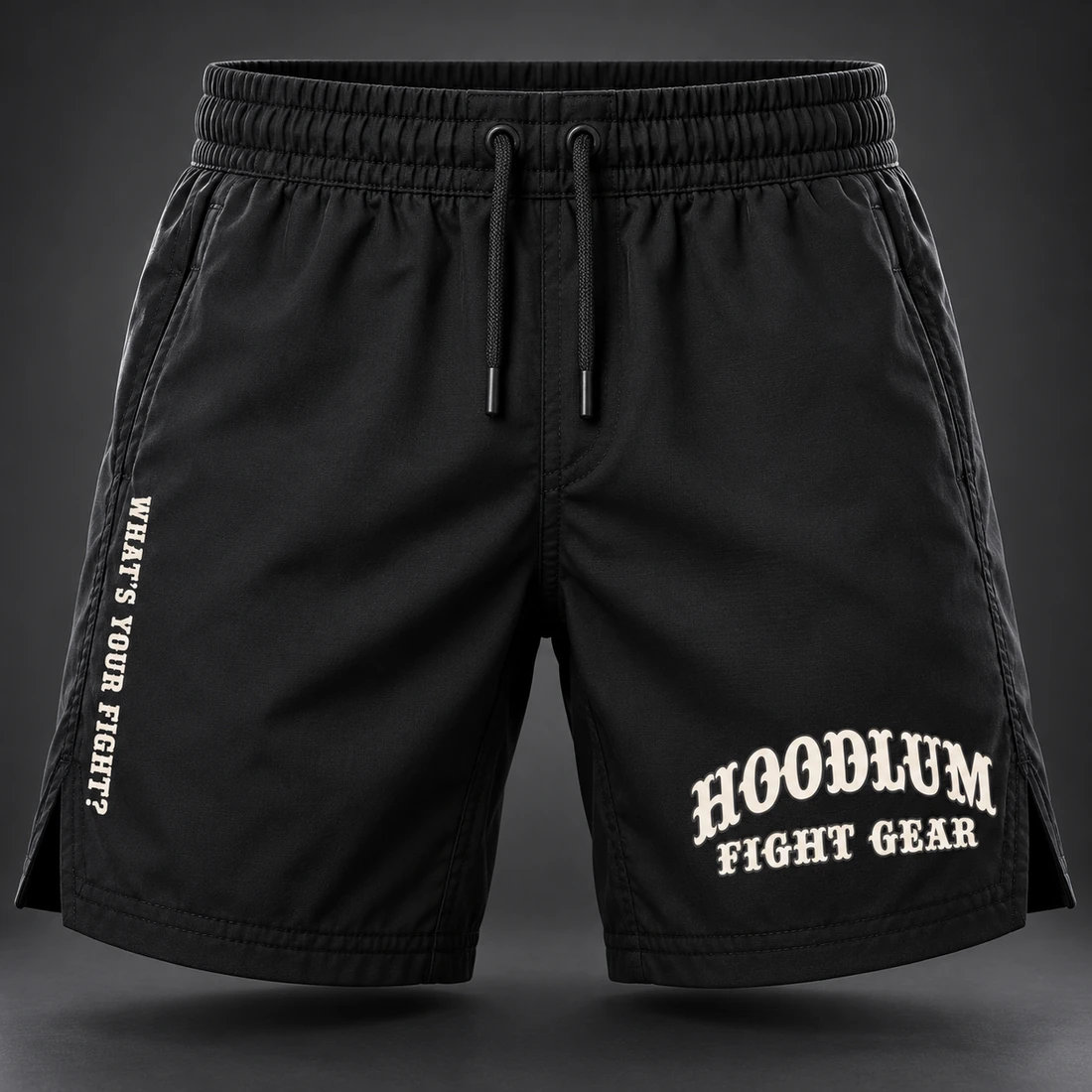 Onyx Fight Shorts — Front view (AI demo concept)