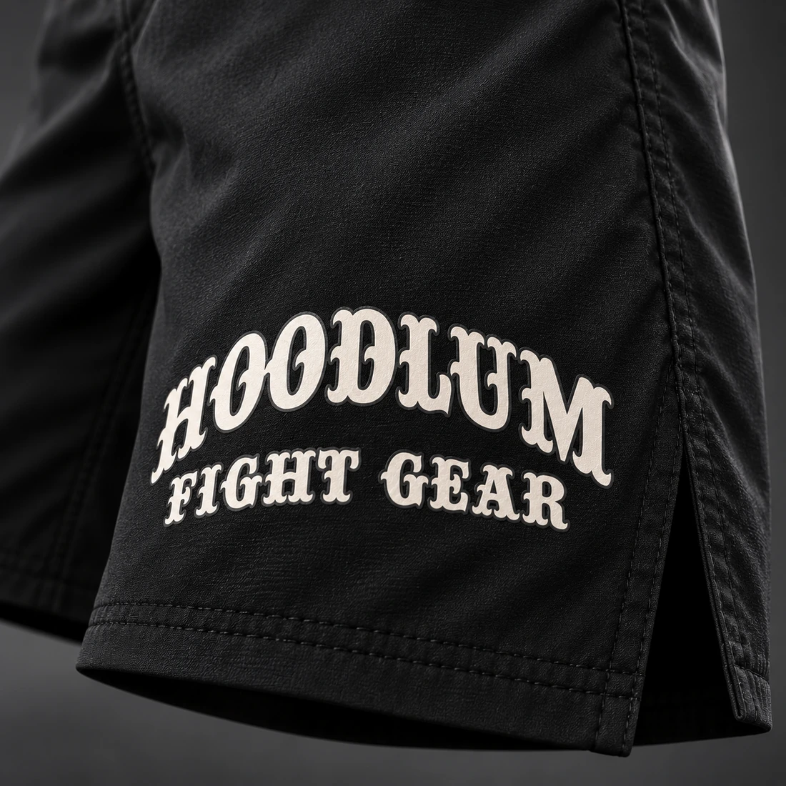 Onyx Fight Shorts — Branding detail (AI demo concept)