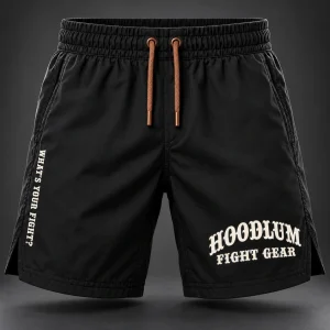Onyx Fight Shorts — Black / Copper — Front view (AI demo concept)