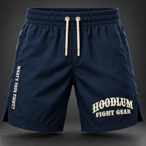 Onyx Fight Shorts — Marine / Bone — Front view (AI demo concept)