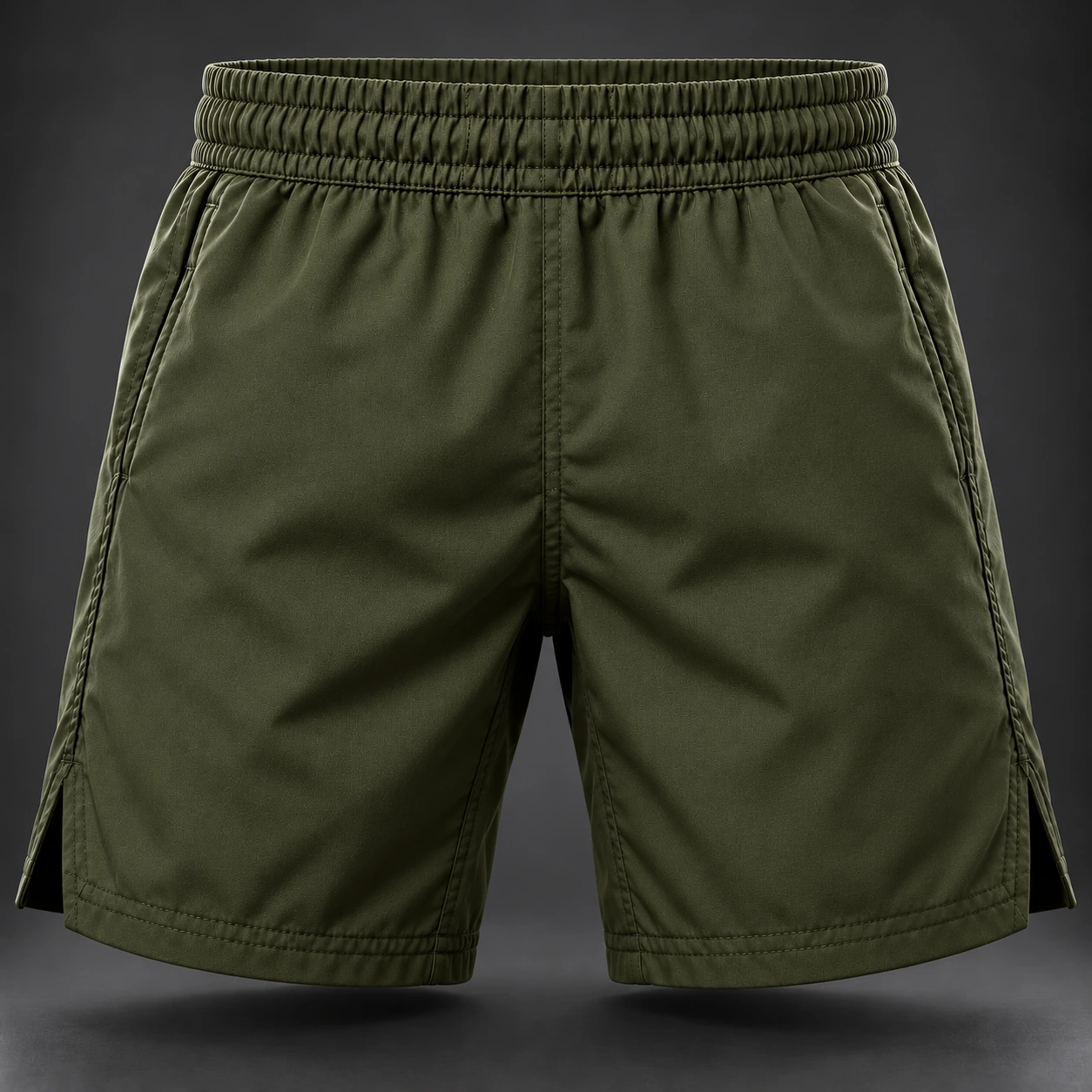 Onyx Fight Shorts — Olive / Carbon — Back view (AI demo concept)