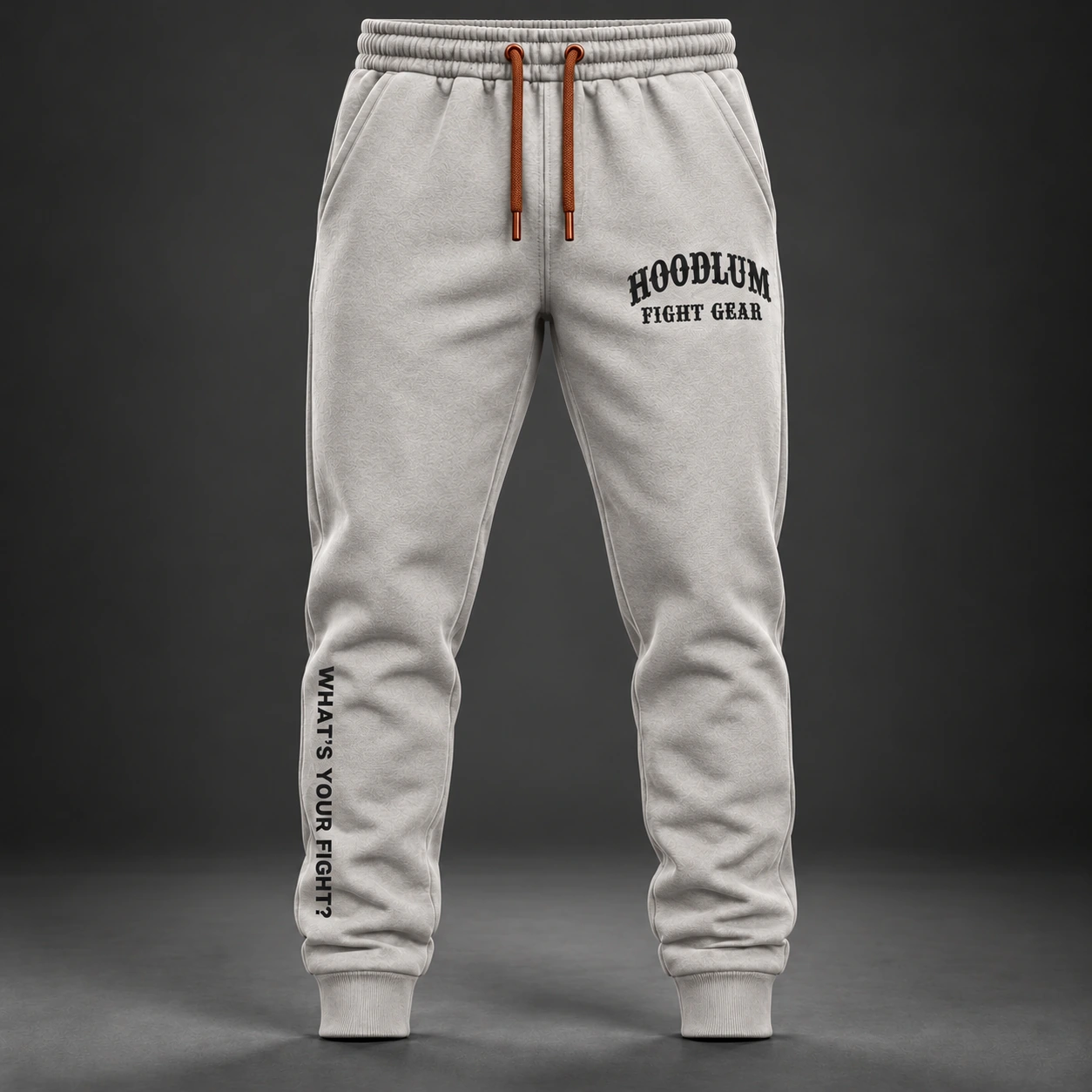 Onyx Identity Joggers — Stone / Rust — Front view (AI demo concept)