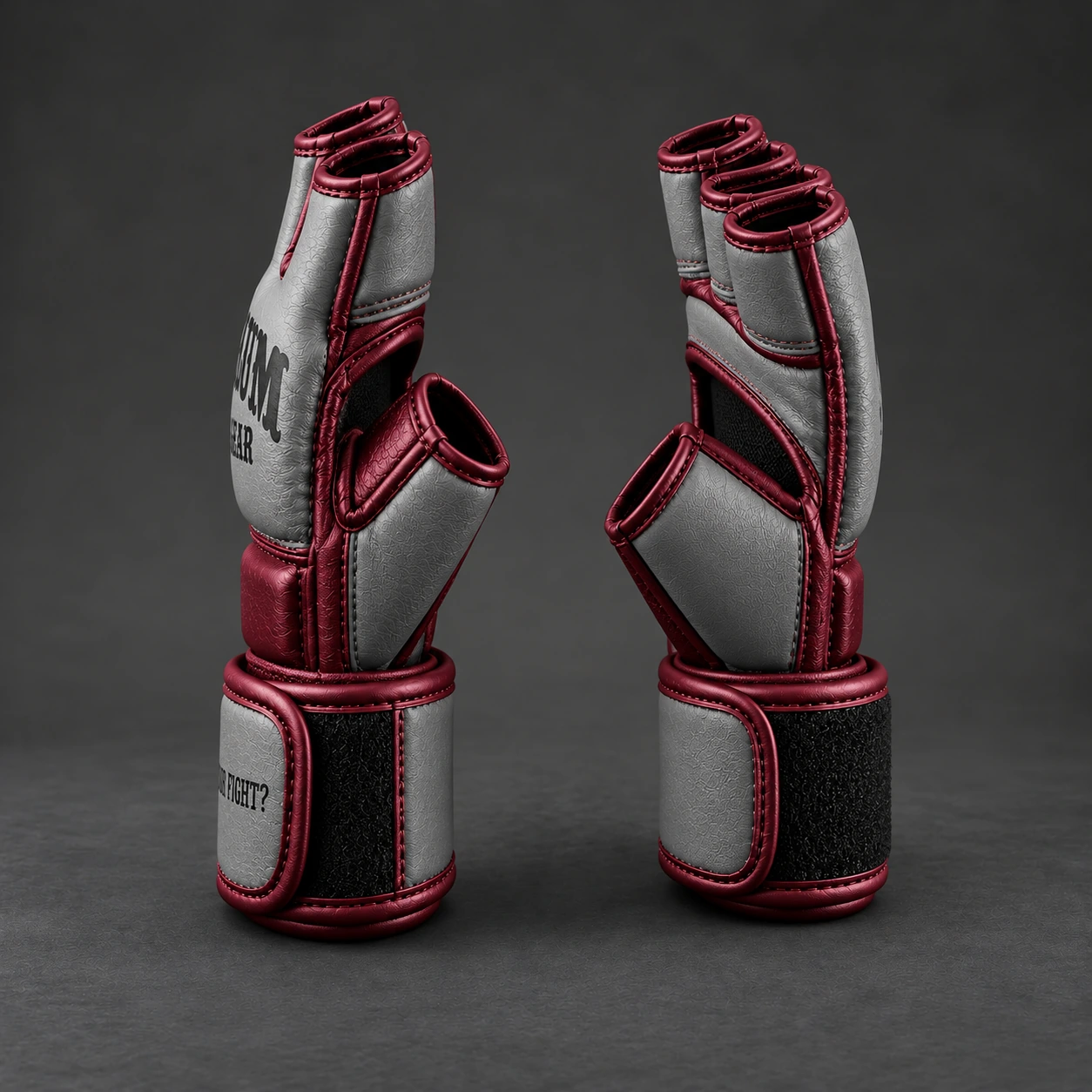 Onyx MMA Gloves — Ash / Burgundy — Opposite-side view (AI demo concept)