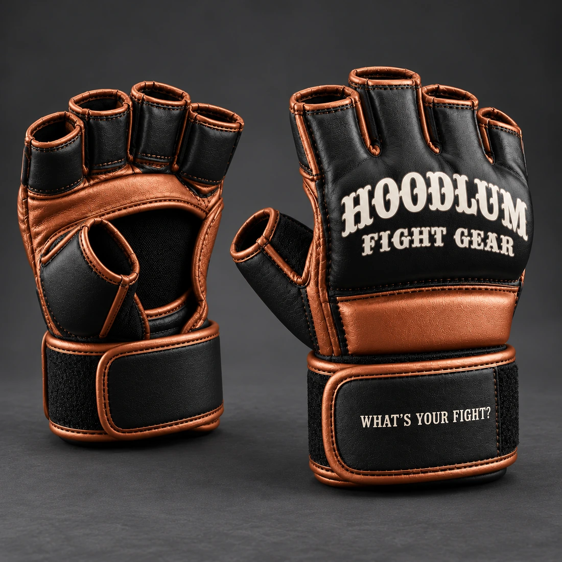 Onyx MMA Gloves — Black / Copper — Opposite-side view (AI demo concept)
