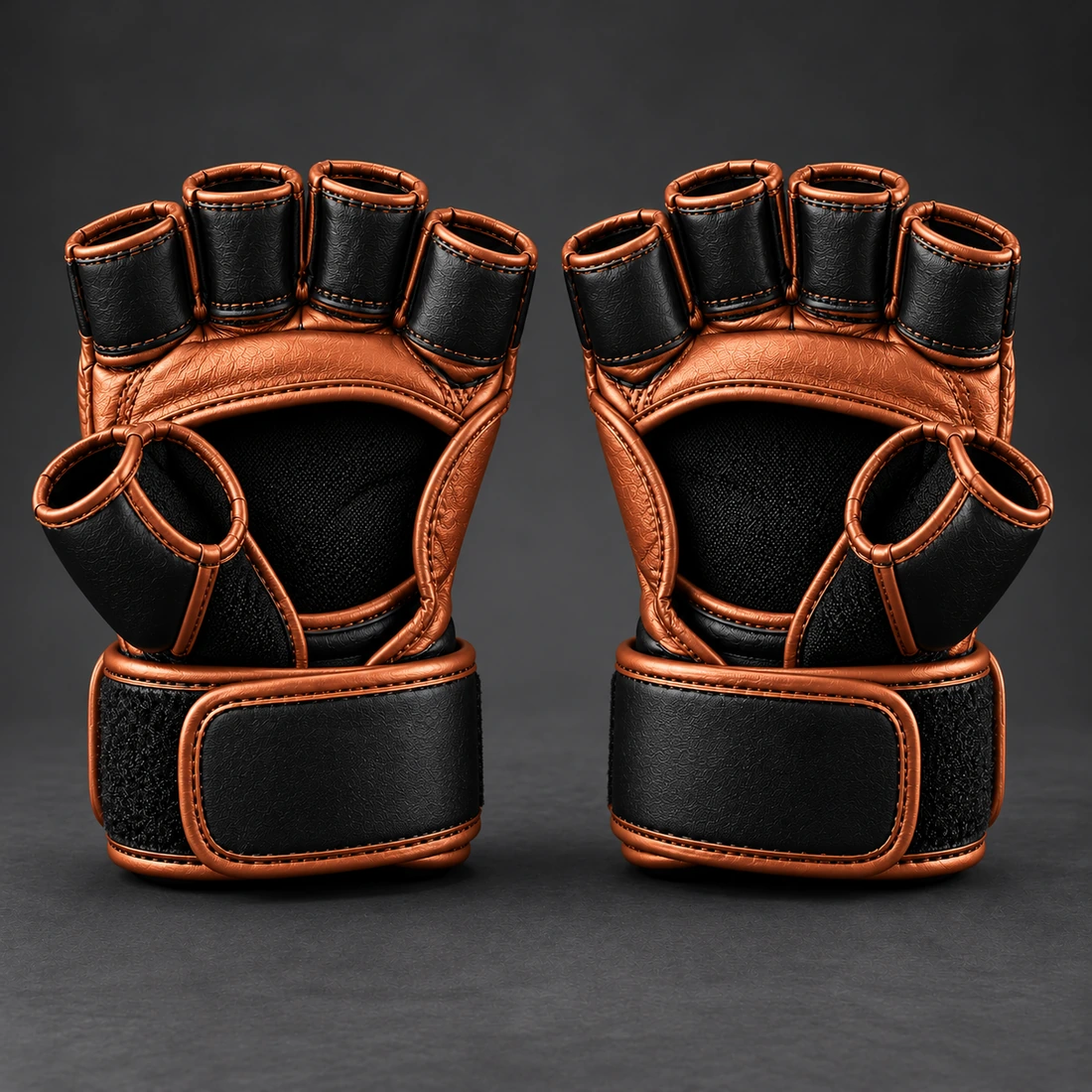 Onyx MMA Gloves — Black / Copper — Rear view (AI demo concept)