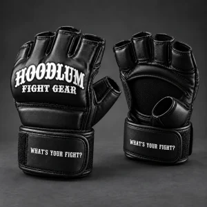 Onyx MMA Gloves — Three-quarter view (AI demo concept)