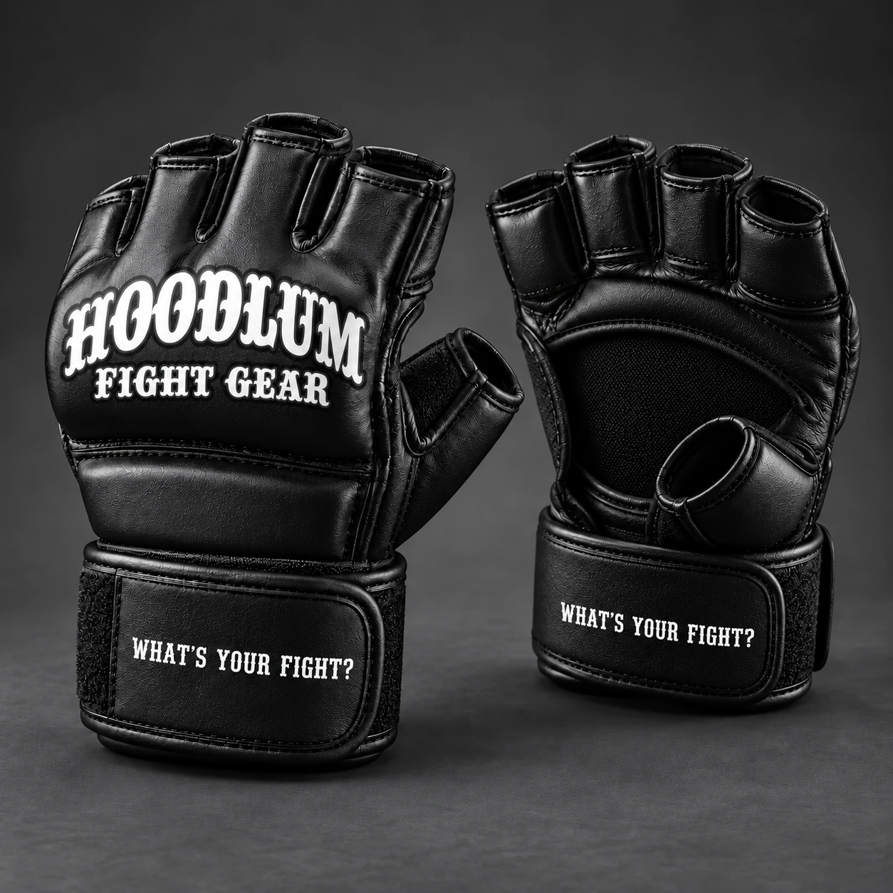 Onyx MMA Gloves — Three-quarter view (AI demo concept)