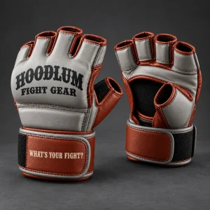 Onyx MMA Gloves — Stone / Rust — Three-quarter view (AI demo concept)