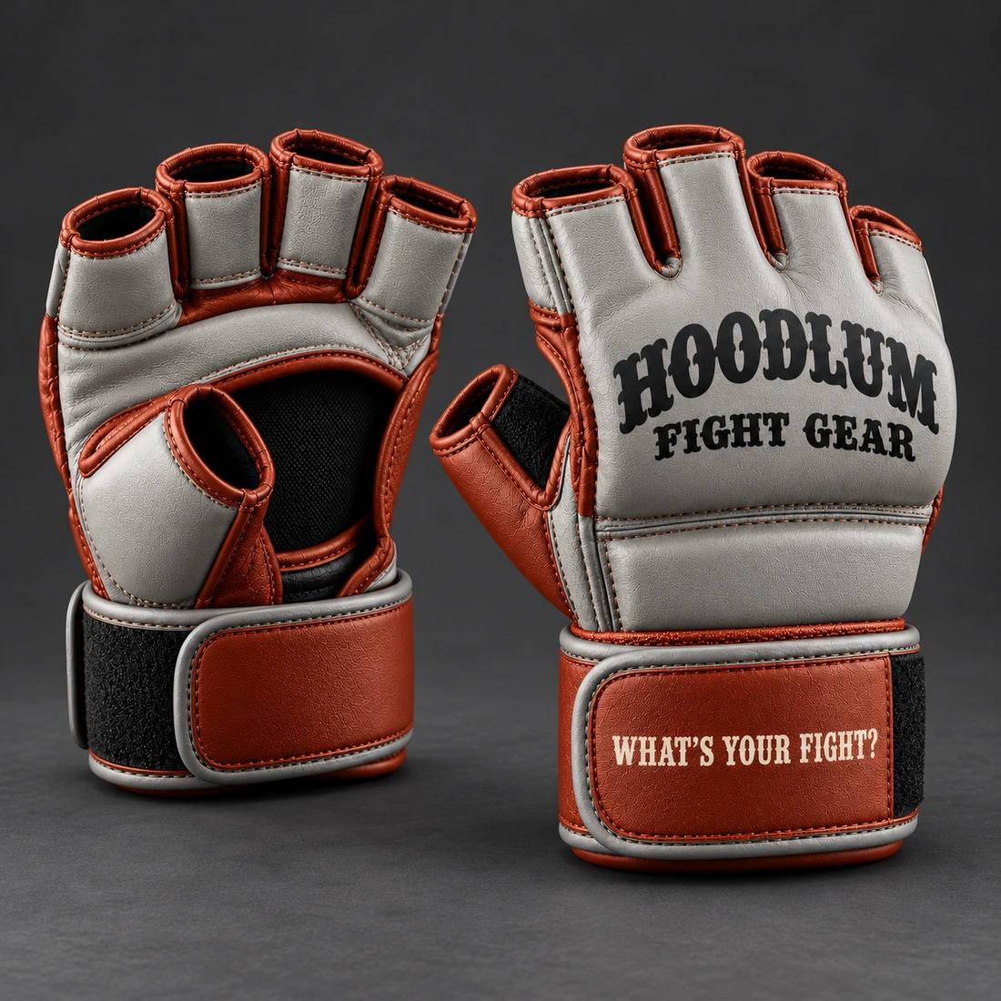 Onyx MMA Gloves — Stone / Rust — Opposite-side view (AI demo concept)