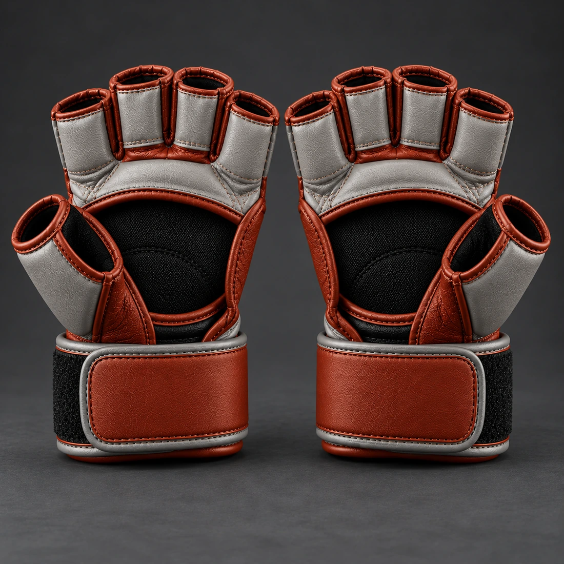 Onyx MMA Gloves — Stone / Rust — Rear view (AI demo concept)