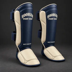 Onyx Shin Guards — Marine / Bone — Three-quarter view (AI demo concept)