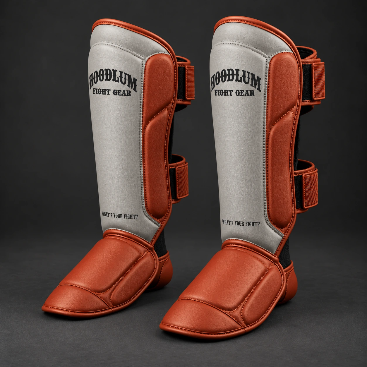 Onyx Shin Guards — Stone / Rust — Opposite-side view (AI demo concept)