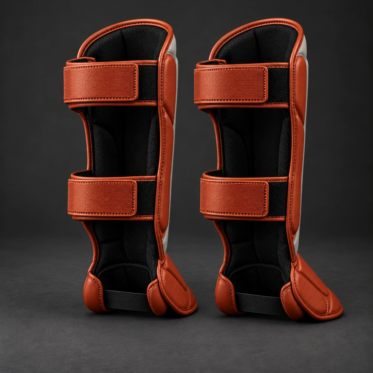 Onyx Shin Guards — Stone / Rust — Rear view (AI demo concept)