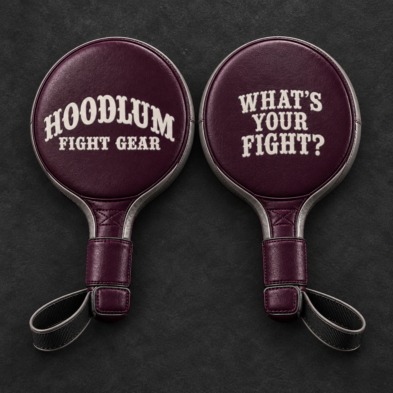 Punch Paddles — Plum / Pewter — Top view (AI demo concept)