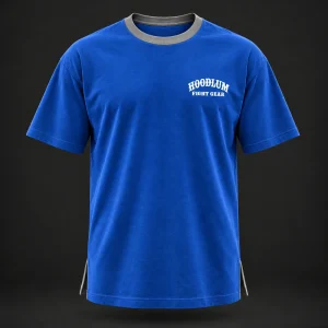 Quiet Rounds Longline Tee — Cobalt / Steel — Front view (AI demo concept)