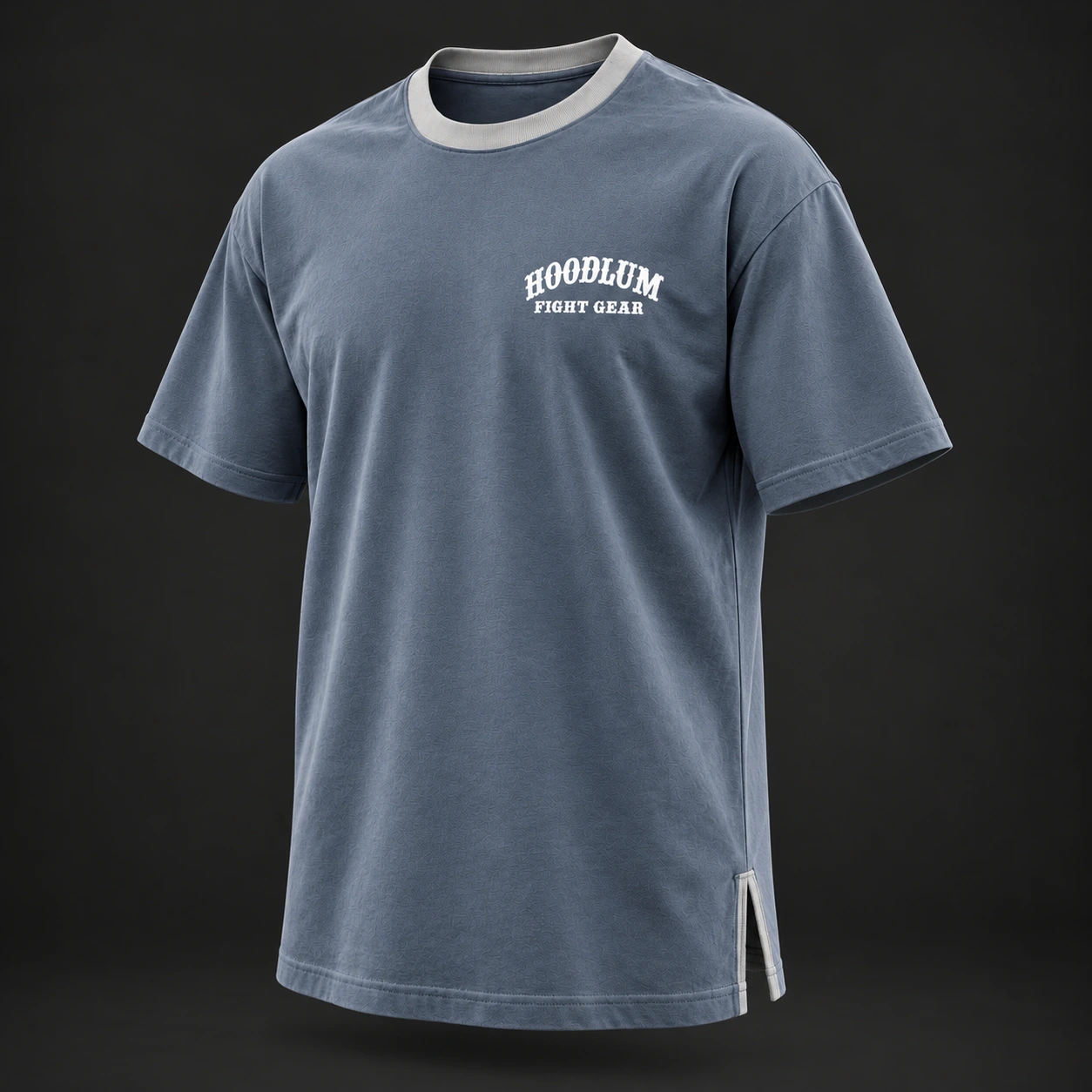 Quiet Rounds Longline Tee — Slate / Glacier — Three-quarter view (AI demo concept)
