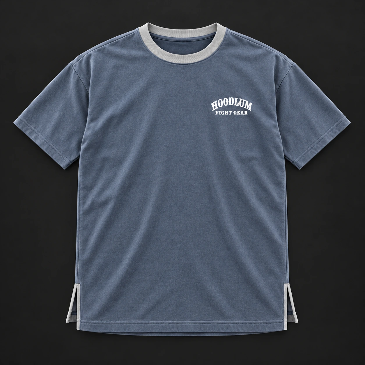 Quiet Rounds Longline Tee — Slate / Glacier — Flat-lay view (AI demo concept)