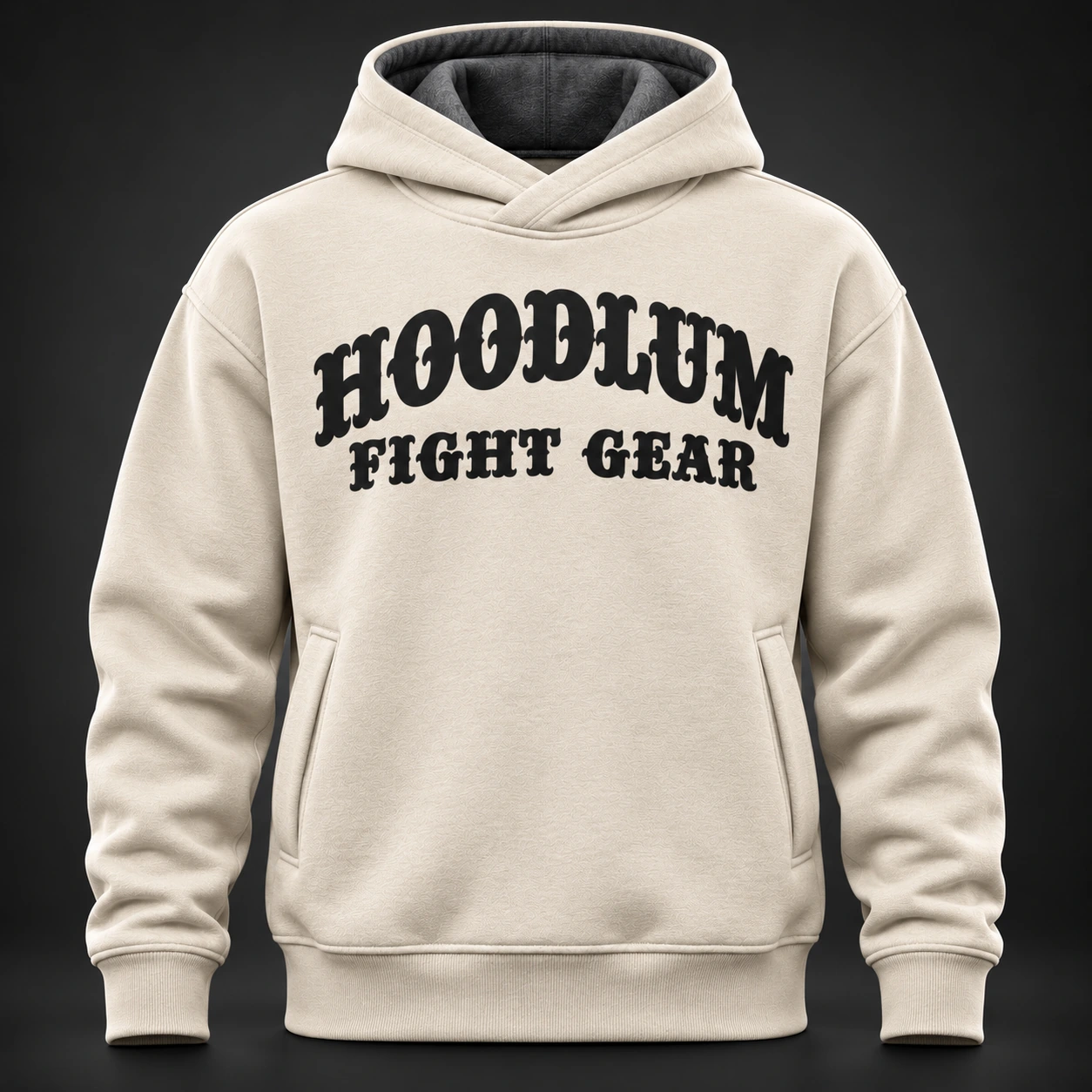Quiet Strength Funnel Hoodie — Bone / Graphite — Front view (AI demo concept)