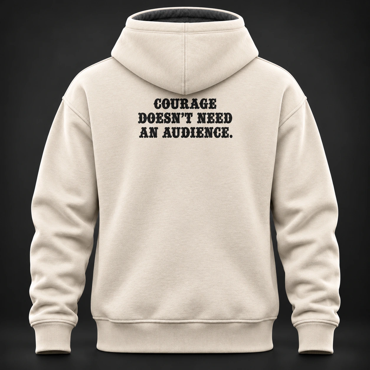 Quiet Strength Funnel Hoodie — Bone / Graphite — Back view (AI demo concept)