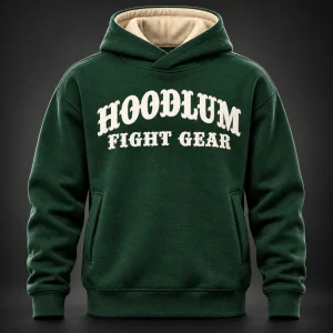 Quiet Strength Funnel Hoodie — Forest / Sand — Front view (AI demo concept)