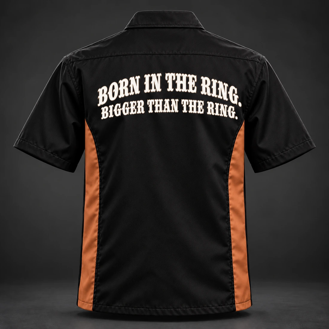 Ring Legacy Coach Shirt — Black / Copper — Back view (AI demo concept)