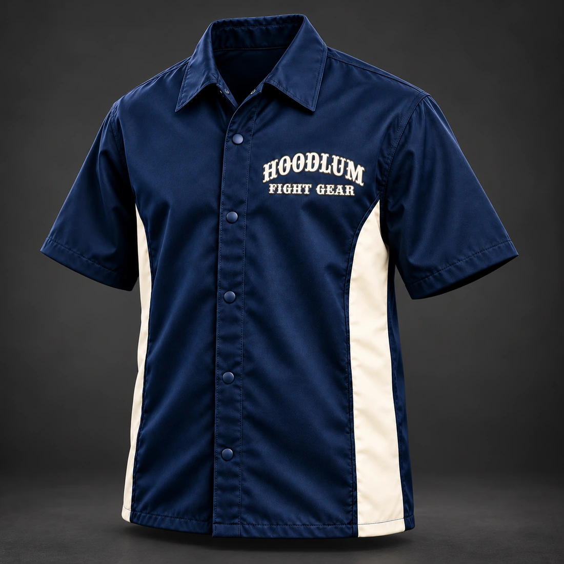 Ring Legacy Coach Shirt — Marine / Bone — Three-quarter view (AI demo concept)