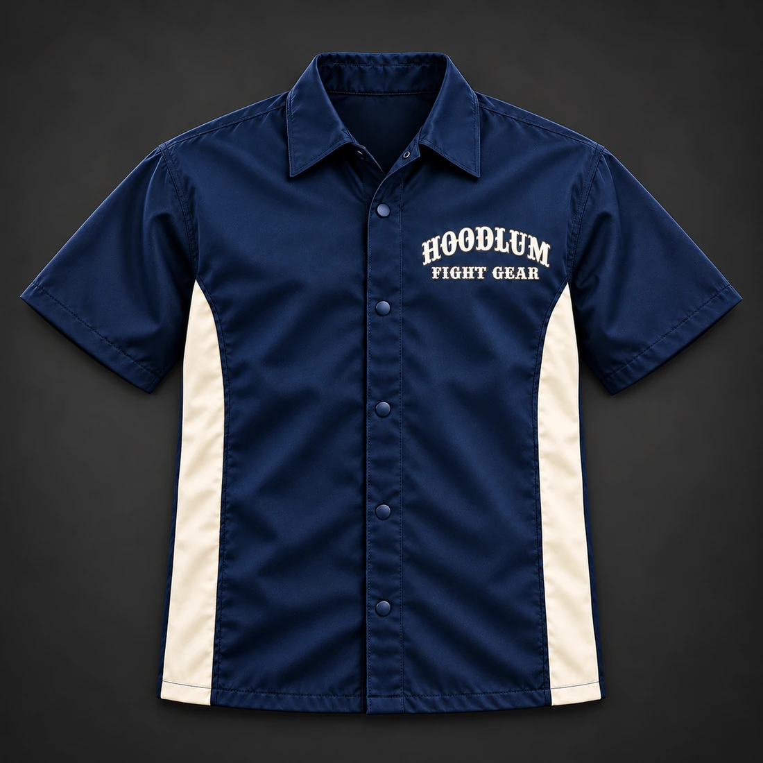 Ring Legacy Coach Shirt — Marine / Bone — Flat-lay view (AI demo concept)