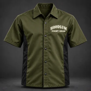 Ring Legacy Coach Shirt — Olive / Carbon — Front view (AI demo concept)