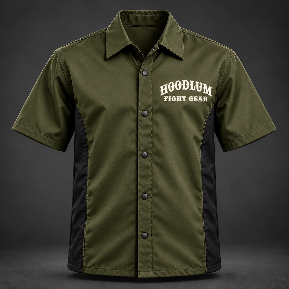 Ring Legacy Coach Shirt — Olive / Carbon — Front view (AI demo concept)