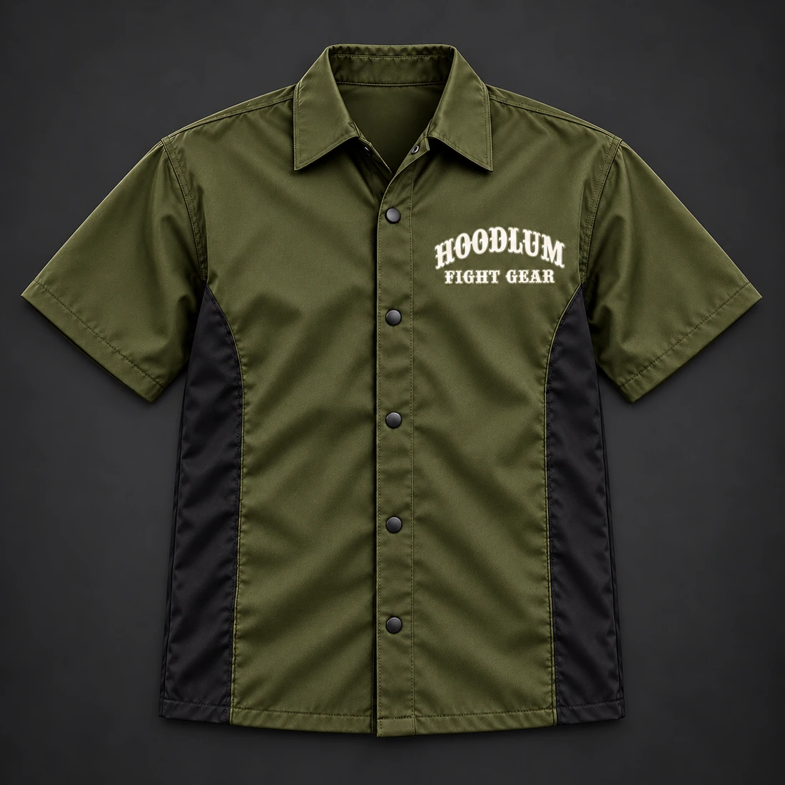 Ring Legacy Coach Shirt — Olive / Carbon — Flat-lay view (AI demo concept)