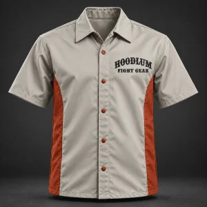 Ring Legacy Coach Shirt — Stone / Rust — Front view (AI demo concept)