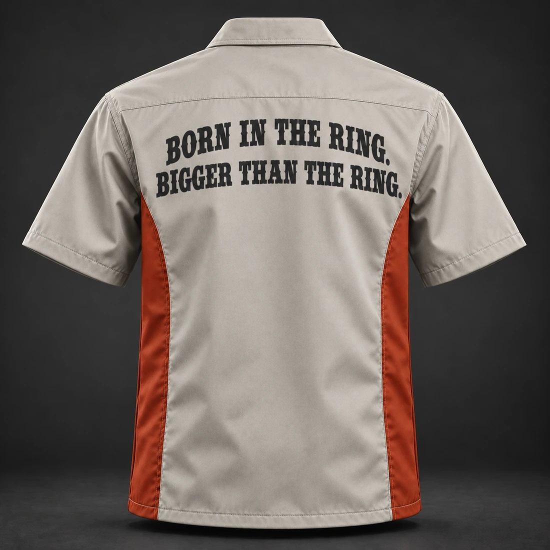 Ring Legacy Coach Shirt — Stone / Rust — Back view (AI demo concept)