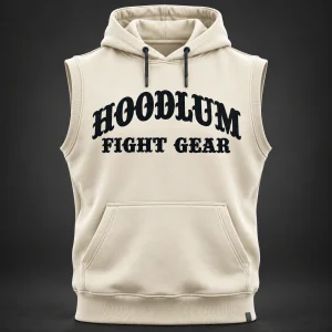 Ring Legacy Sleeveless Hoodie — Bone / Graphite — Front view (AI demo concept)
