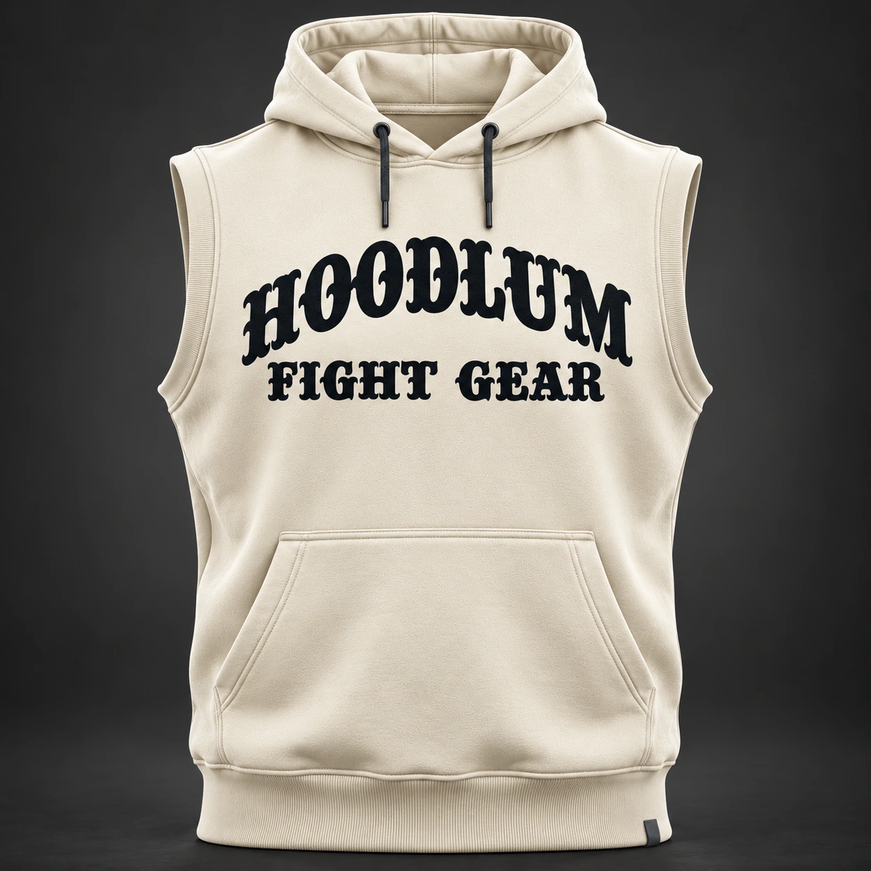 Ring Legacy Sleeveless Hoodie — Bone / Graphite — Front view (AI demo concept)