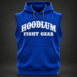 Ring Legacy Sleeveless Hoodie — Cobalt / Steel — Front view (AI demo concept)