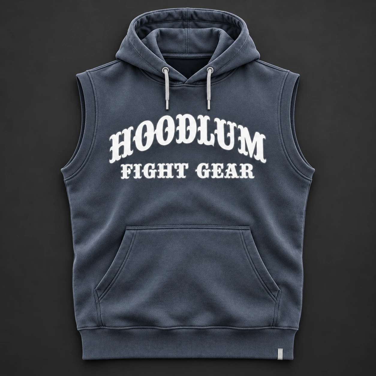 Ring Legacy Sleeveless Hoodie — Slate / Glacier — Flat-lay view (AI demo concept)