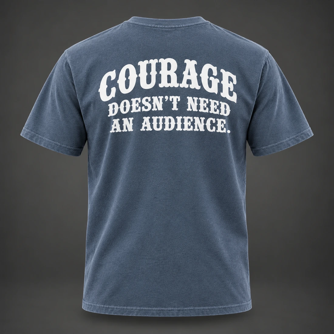 Silent Courage Tee — Slate / Glacier — Back view (AI demo concept)