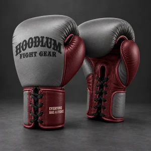 Steel Lace-Up Gloves — Ash / Burgundy — Three-quarter view (AI demo concept)