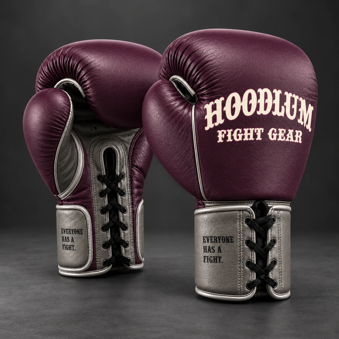 Steel Lace-Up Gloves — Plum / Pewter — Opposite-side view (AI demo concept)