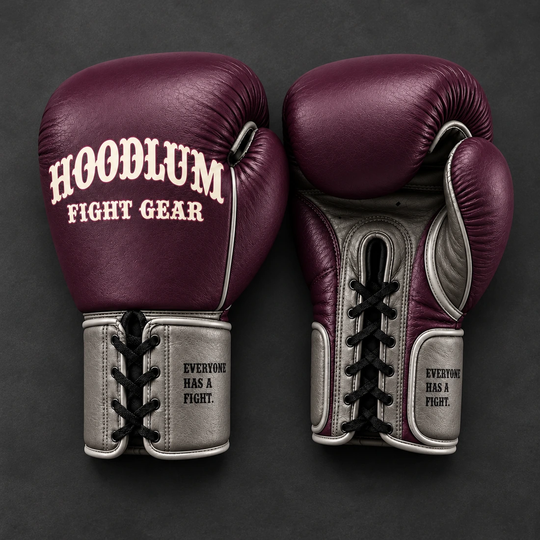 Steel Lace-Up Gloves — Plum / Pewter — Top view (AI demo concept)