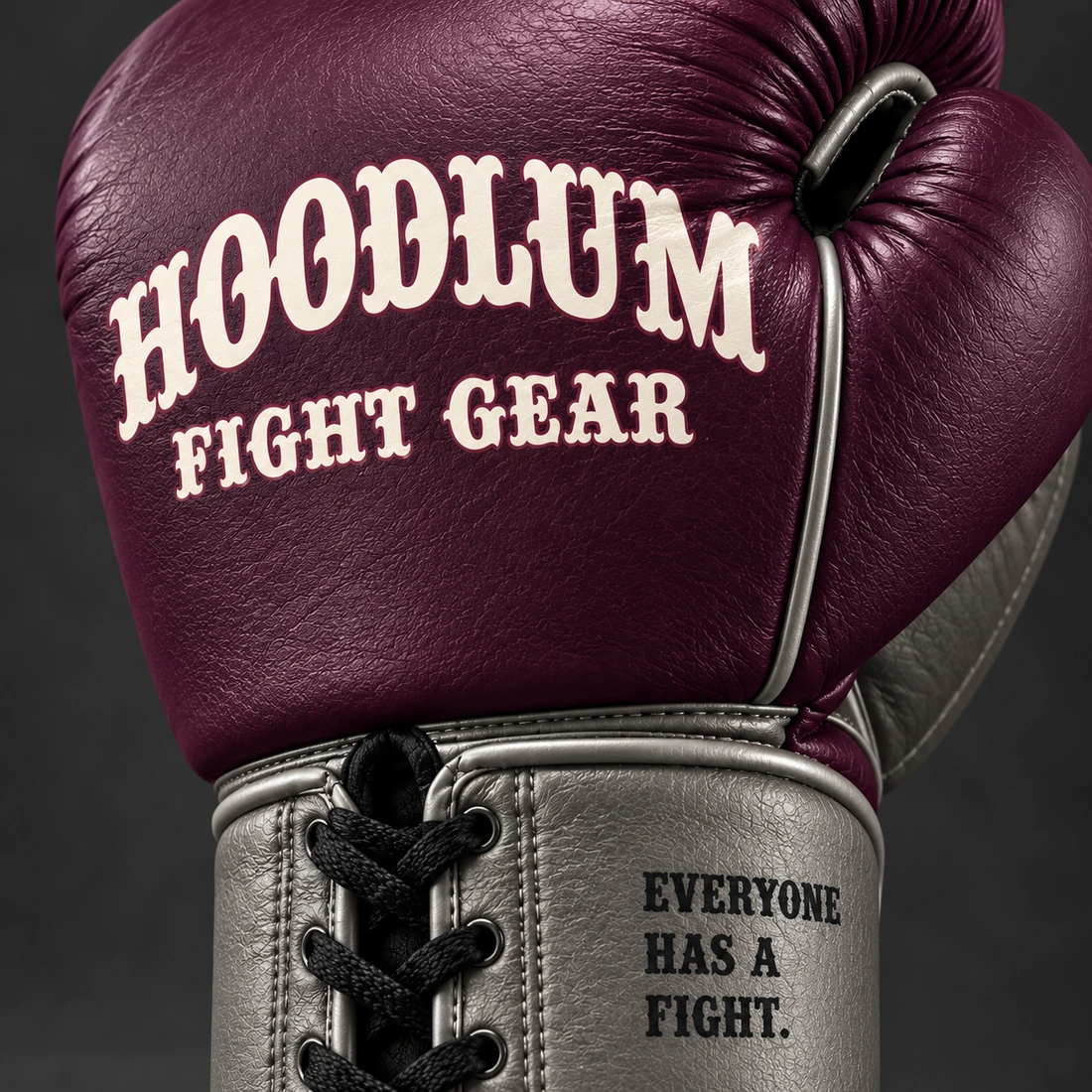 Steel Lace-Up Gloves — Plum / Pewter — Branding detail (AI demo concept)