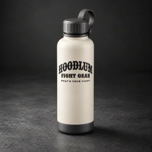 Steel Water Bottle — Bone / Graphite — Three-quarter view (AI demo concept)