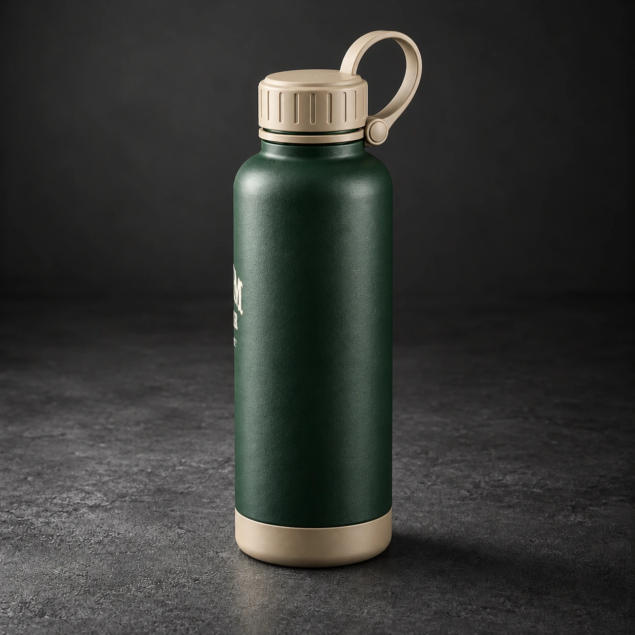 Steel Water Bottle — Forest / Sand — Opposite-side view (AI demo concept)