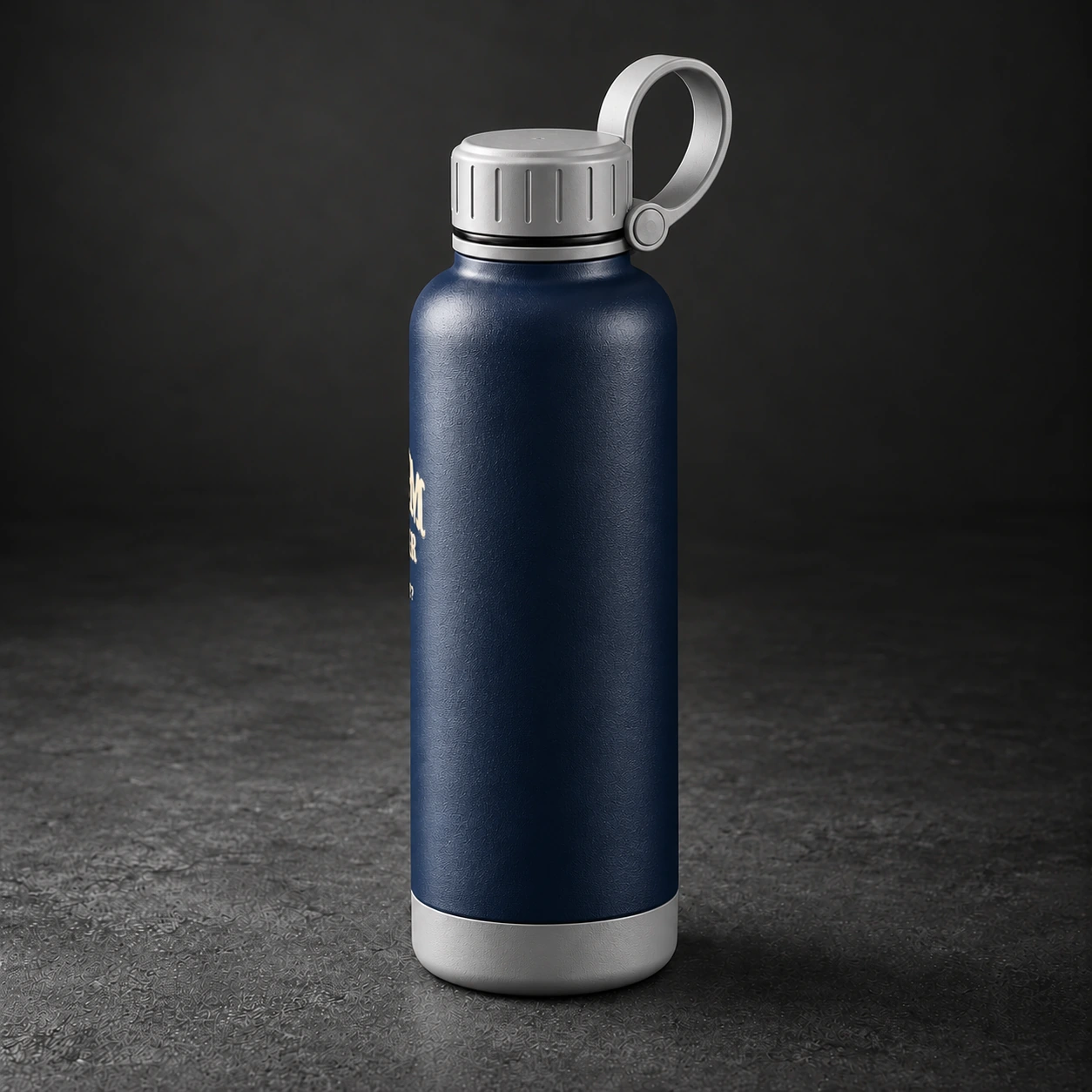 Steel Water Bottle — Midnight / Ice — Opposite-side view (AI demo concept)