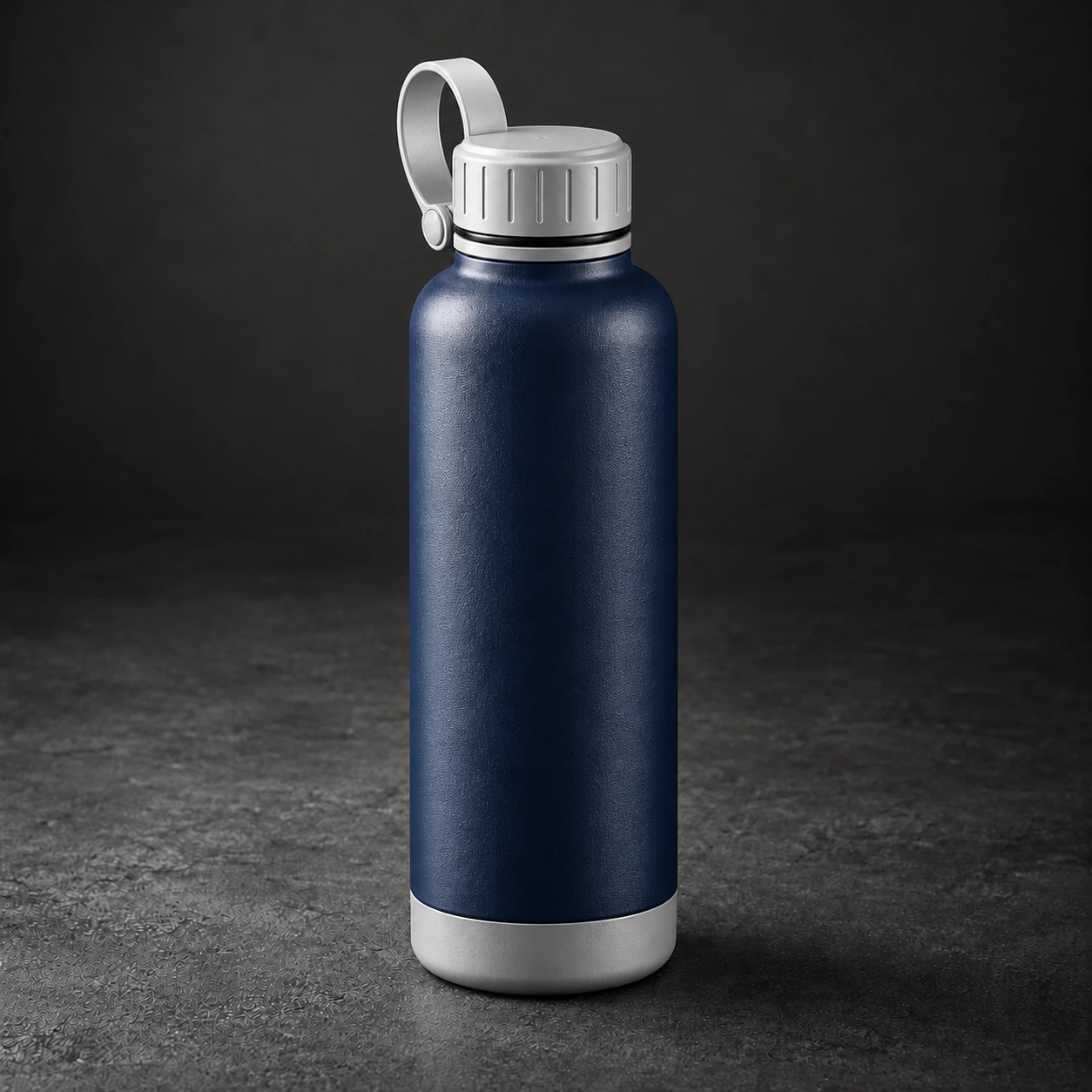 Steel Water Bottle — Midnight / Ice — Rear view (AI demo concept)