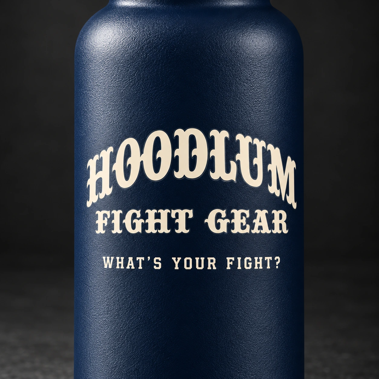 Steel Water Bottle — Midnight / Ice — Branding detail (AI demo concept)